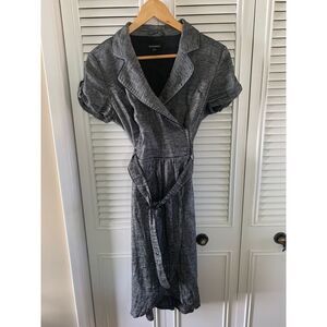 Le Chateau Linen Dress, belted, cuffed shortsleeve size M, mid length